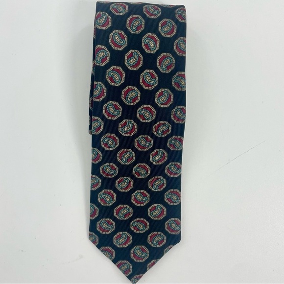 ROBERT TALBOTT  Mens Classic Navy Blue Paisley Stained Glass Art Dec Silk Tie - Picture 1 of 7